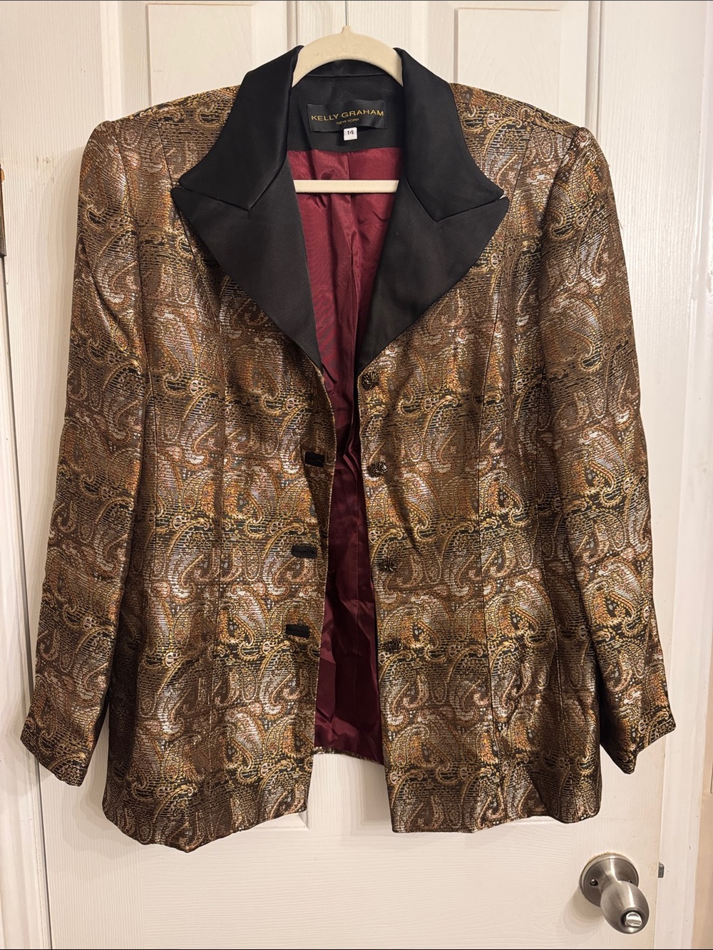 Metallic Paisley Blazer in Bronze with Black Lapel